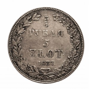 Zabór Rosyjski, Mikołaj I 1825-1855, 3/4 rubla / 5 złotych 1837 НГ, Petersburg