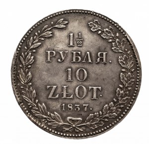 Zabór Rosyjski, Mikołaj I 1825-1855, 1 1/2 rubla / 10 złotych 1837 НГ, Petersburg, RZADKA