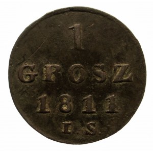 Księstwo Warszawskie 1807-1815, 1 grosz 1811 IB, Warszawa.