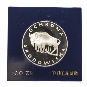 Polska, PRL 1944-1989, 100 złotych 1977, Ochrona Środowiska - Żubr.