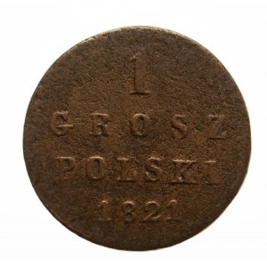 Królestwo Polskie, Aleksander I 1815-1825, 1 grosz polski 1821 IB, Warszawa - bardzo rzadki