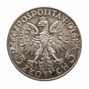 Polska, II Rzeczpospolita 1918-1939, 5 złotych 1934 głowa kobiety, Warszawa
