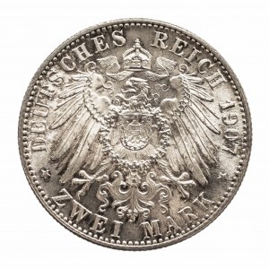 Niemcy, Cesarstwo Niemieckie 1871-1918, Badenia, Fryderyk I 1856-1907, 2 marki pośmiertne 1907, Karlsruhe