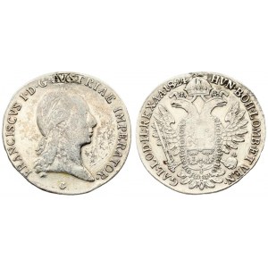 Austria 1/2 Thaler 1824 G Nagybánya. Franz I. (1804-1835). Av.: Laureate head right. Rv....