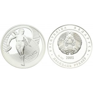 Belarus 20 Roubles 2005. Averse: National arms. Reverse: Female tennis player. Silver. KM 102...