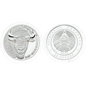 Belarus 20 Roubles 2012. Averse: National arms. Reverse: Bison head facing; two crystal eyes...