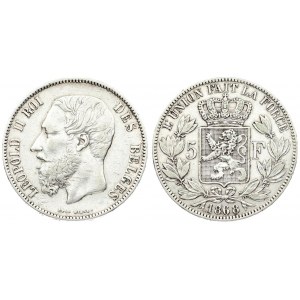 Belgium 5 Francs 1868 Leopold II(1865-1909). Position A. Averse: Smaller head engraver...
