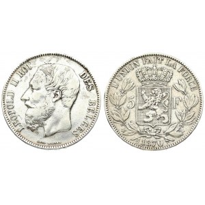 Belgium 5 Francs 1870 Leopold II(1865-1909). Position A. Averse: Smaller head engraver...