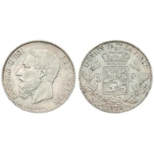 Belgium 5 Francs 1872 Leopold II(1865-1909). Position A. Averse: Smaller head engraver...