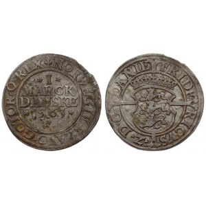 Denmark 1 Mark 1563. Frederik II (1559-88). Averse: NORWEGIE SLAVO GOTOR Q REX. Value and date...