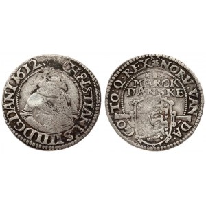 Denmark 1 Mark  1612(b) Copenhagen mint. Christian IV(1588 - 1648). Averse: Crowned 1/2...