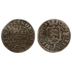 Denmark 2 Skilling 1625(a) Christian IV(1588 - 1648). Averse: Crowned shield on long cross. Reverse...