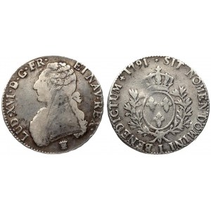 France 1 ECU 1791 I Louis XVI(1774-1793). Averse:  Uniformed bust left. Averse Legend...