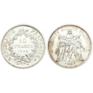 France 10 Francs 1968 Averse: Denomination and date within wreath. Reverse: Hercules group. Silver...