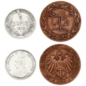 Germany East Africa 1 Pesa 1892 & 1/4 Rupie 1906A. Wihelm II(1888-1918). Copper. Silver. KM 1; 8...