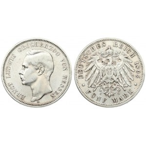 Germany HESSE-DARMSTADT 5 Mark 1895 A Ernst Ludwig(1892-1918). Averse: Head left. Averse Legend...