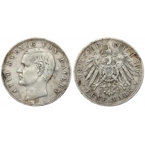 Germany Bavaria 5 Mark 1901 D. Otto (1886-1913). Averse: Head left. Reverse...