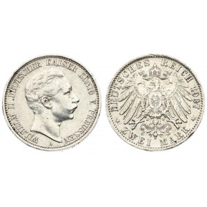 Germany Prussia 2 Mark 1907 A. Wilhelm II (1888-1918). Averse: Head right. Reverse...