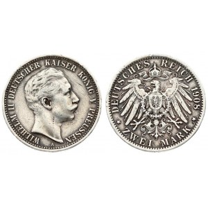 Germany Prussia 2 Mark 1908 A. Wilhelm II (1888-1918). Averse: Head right. Reverse...