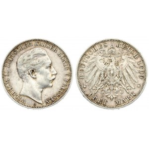 Germany Prussia 3 Mark 1909 A. Wilhelm II (1888-1918). Averse: Head right. Reverse...