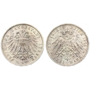 Germany LÜBECK 3 Mark 1911A Averse: Double imperial eagle with divided shield on breast. Reverse...