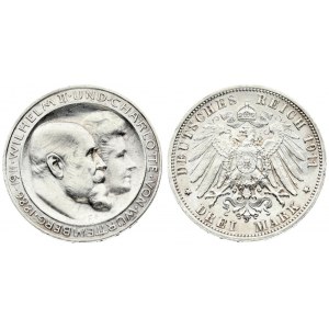 Germany WÜRTTEMBERG 3 Mark 1911F Silver Wedding Anniversary. Wilhelm II(1891-1918). Averse...
