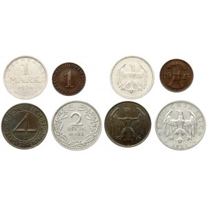 Germany Weimar Republic 1-4 Reichspfennig 1923-1932  & 1-2 Reichsmark 1924-1925A Bronze. Silver...