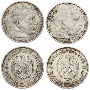 Germany Third Reich 5 Reichsmark 1935 A&D Hindenburg Issue. Averse: Eagle divides date...