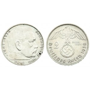 Germany Third Reich 2 Reichsmark 1938 D. Averse: Eagle above swastika within wreath. Reverse...