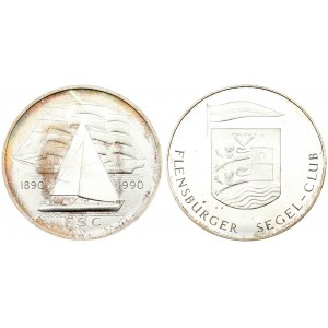 Germany Medal 1990 100 years Flensburg Sailing Club. Averse: Coat of arms. Reverse...