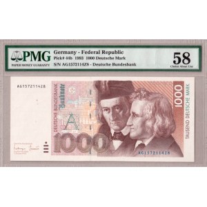 Germany Federal Republic 1000 Deutsche Mark 1993 Banknote RARE. Pick # 44b. S/N AG1572114Z8...
