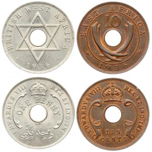 Great Britain  West Africa 1 Penny 1936KN & East Africa 10 Cents 1936KN. Edward VIII(1936). Copper...