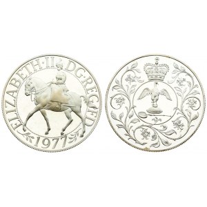 Great Britain 25 New Pence 1977 Elizabeth II(1952-) Averse: Queen on horseback left. Reverse...