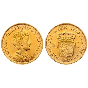 Netherlands 10 Gulden 1912 Wilhelmina I(1890–1948). Averse: Head right. Reverse...