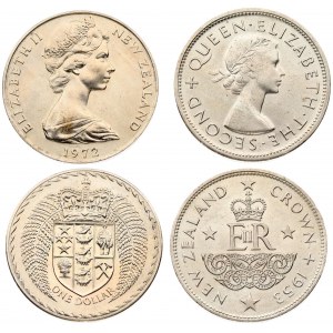 New Zealand 1 Crown 1953 Queen Elizabeth II Coronation & 1 Dollar 1972(c) Regular issue...