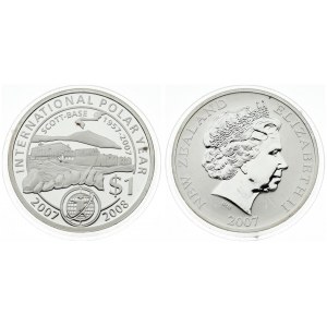 New Zealand 1 Dollar 2007 Elizabeth II (1952-). International Polar Year. Silver. Schön 222; KM 297...
