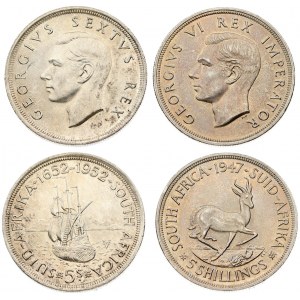 South Africa 5 Shillings 1947 Royal Visit & 5 Shillings 1952 300th Anniversary ...