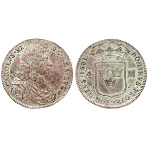 Sweden 4 Mark 1691 AS Charles XI(1660-1697). Averse: Mature bust of Charles XI right. Reverse...