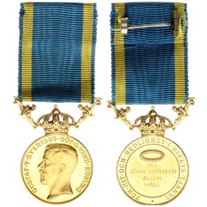 Sweden Medal for Zeal and Devotion in Gold I Class 1945. Gustav V (1907-1950)...
