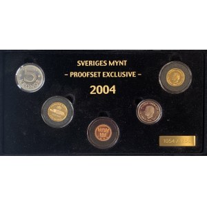 Sweden 50 Ore -10 Kronor 2004 Exclusive Proofset 21.6K gold. Royal Palace 1754-2004. diameter 22 mm...