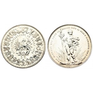 Switzerland 5 Francs 1879 Averse: Standing figure. Lettering: DAS SCHWERT ZUR HAND IN HERZEN GOTT...