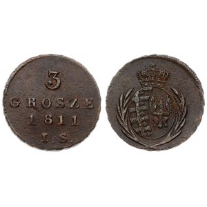 Poland 3 Grosze 1811 IS Warsaw. Averse: Crowned oval arms within sprays. Reverse: Value; date...