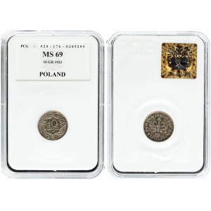 Poland 10 Groszy 1923 Averse: Crowned eagle with wings open. Reverse: Value within wreath. Nickel...