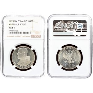 Poland 1000 Zlotych 1983MW Visit of Pope John Paul II. Averse: Imperial eagle above value. Reverse...