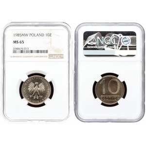 Poland 10 Zlotych  1985MW. Averse: Eagle with wings open. Reverse: Value. Edge Description: Reeded...
