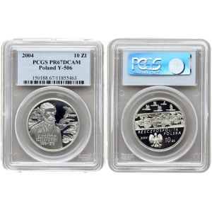 Poland 10 Zlotych 2004 MW Averse: Siberian landscape above crowned eagle and value. Reverse...