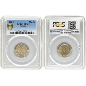 Estonia 1 Mark 1924 Averse: Three leopards left divide date. Reverse: Denomination...