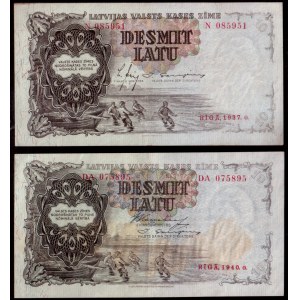 Latvia 10 Latu 1937 & 1940. Latvia 10 Latu Banknotes N 085951. P# 29a; 1940. DA 075895. P# 29e...