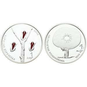 Latvia 1 Lats 2010 Declaration of Independence 20th Anniversary. Averse...