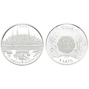 Latvia 1 Lats 2011 Hansa Cities - Riga. Averse: Riga arms; gothic ornaments flanking. Reverse...